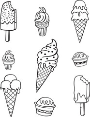 Hand drawn of ice cream set , vector illustration