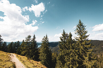 cloudy landscape in the bavarian mountains near Tegernsee and Schliersee with view from Baumgartenschneid and Riederstein