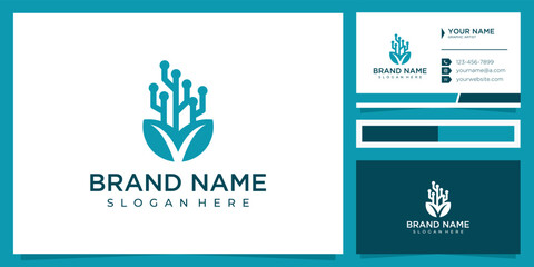 Leaf with cactus logo design template with business card