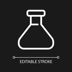 Erlenmeyer flask pixel perfect white linear ui icon for dark theme. Chemistry glassware. Vector line pictogram. Isolated user interface symbol for night mode. Editable stroke. Arial font used