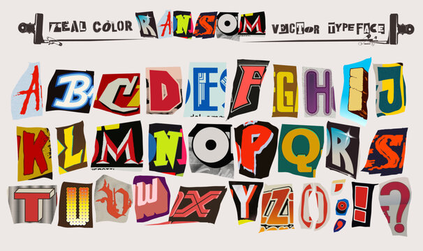 Real colorful ransom style vector  alphabet typeface clippings set for grunge font flyers and posters design or ransom notes.