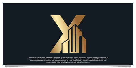 Monogram logo design initial letter X for business with building golden color concept Premium Vector