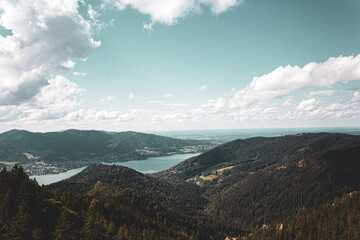 landscape in the bavarian mountains with view on Tegernsee and Riederstein from Baumgartenschneid