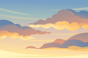 Sunset evening sky with clouds background vector wide horizontal illustration