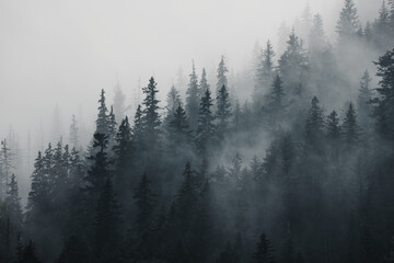 Fototapeta misty morning in the mountain forest obraz
