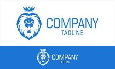 Blue Color illustration lion king head luxury logo design