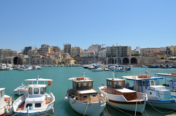 Small harbor on the island of Crete. Yachts and the sea