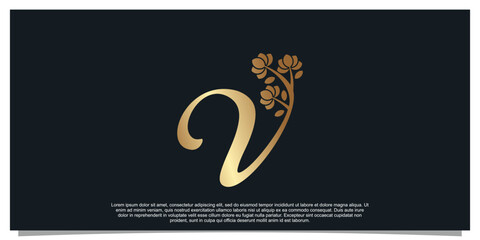Logo design letter V with flower unique concept Premium Vector