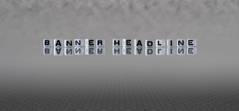 banner headline word or concept represented by black and white letter cubes on a grey horizon background stretching to infinity