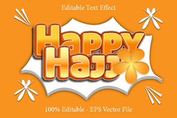Editable Text Effect Happy Hajj 3 D Emboss Cartoon style Design