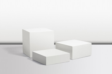 White podiums on white background. Perfect platform for showing your products