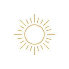 Sunset logo in boho vintage style, illustration of sun in line art outline design