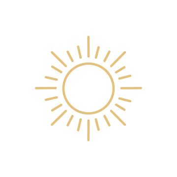 Sunset logo in boho vintage style, illustration of sun in line art outline design