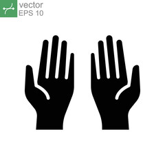 Fototapeta na wymiar Prayer dua in ramadan, praying hands, muslim praying human hands islam symbols. Begging gesturing. Glyph style Vector illustration design on white background. EPS 10