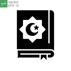 Reading the holy quran icon. Muslim book. Recite Al Quran Moslem Logo. Islamic muslim religion for ramadan concept. Simple Glyph style. vector illustration. design on white background. EPS 10