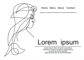 Woman face continuous line drawing. Abstract minimal woman portrait.  Line art, drawing of face , fashion concept, woman beauty minimalist, vector illustration .