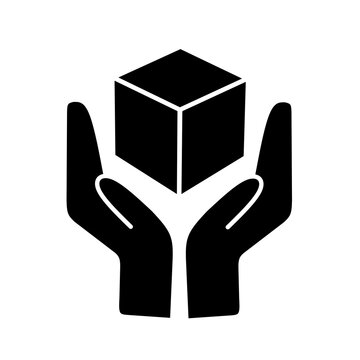 handle with care icon. vector hand holding cube with simple design