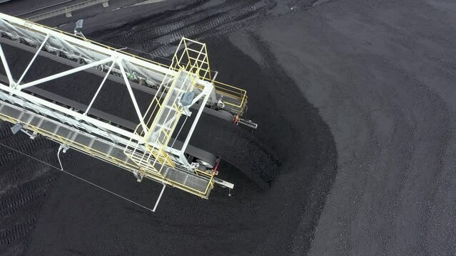 Coal terminal with technics working in it.