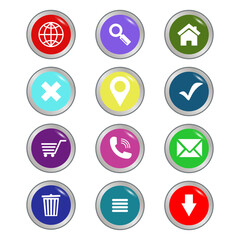 basic icons in the form of buttons, multicolor, bright infographics, page design, web banners, poster printing, social media