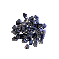 Samples of natural mineral geological collection, tumbled Snowflake Obsidian gem stone isolated on white background