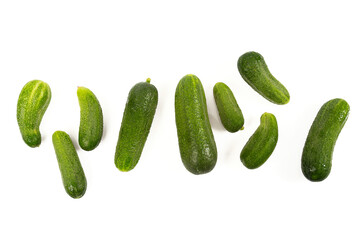Whole cucumbers isolated on white background. Food backgrounds.