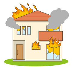 家　火事　住宅　一軒家　イラスト © やまぐちみつき
