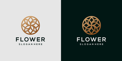 Flowers line luxury gold color logo design inspiration