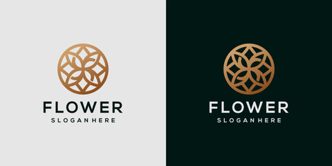 Fototapeta premium Flowers line luxury gold color logo design inspiration