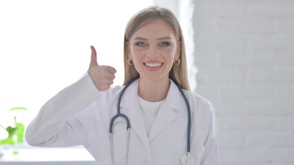 Portrait of Lady Doctor showing Thumbs Up Sign