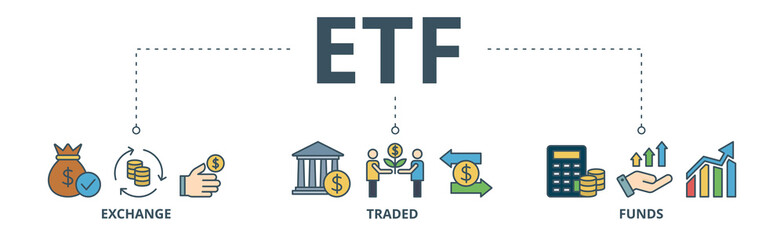ETF banner web icon vector illustration concept Exchange Traded Funds Stock Market Investment with icon of money, cash flow, trading, transaction, bank, accounting, and growth