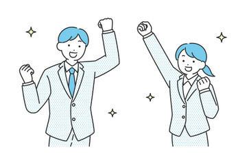 ガッツポーズをしている就活生・ビジネスのイラスト