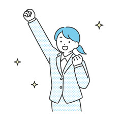 ガッツポーズをしている就活生・ビジネス・女性のイラスト