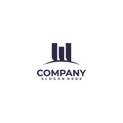 Alphabet letter icon logo W and building