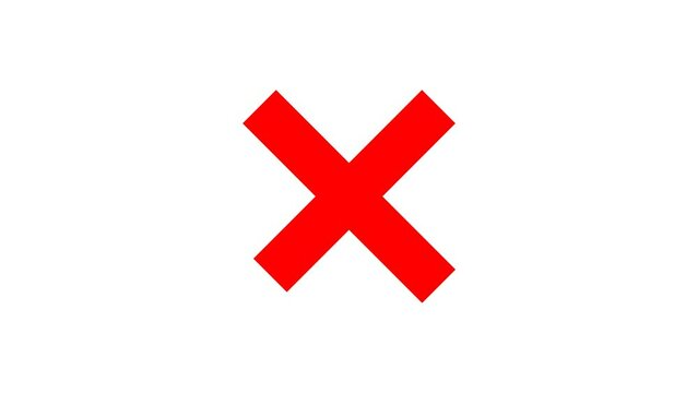 Red cross symbol animation on white background, Wrong Symbol in Motion graphic, alpha channel included.