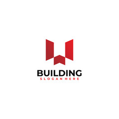 Alphabet letter icon logo W and building
