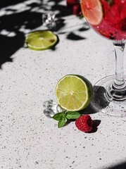 cocktail with lemon and raspberry 