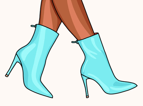 Illustration of dark skin woman legs wearing blue boots