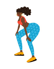 Beautiful african american girl weared in colourful crop top and leggins dancing twerk. EPS 10 vector illustration.