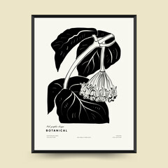Abstract floral posters template. Modern Botanical trendy black style. Vintage flowers. Ink wall  art.
