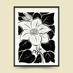 Abstract floral posters template. Modern Botanical trendy black style. Vintage flowers. Ink wall  art.