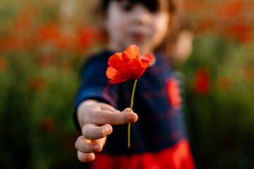 Cute girl hold poppy
