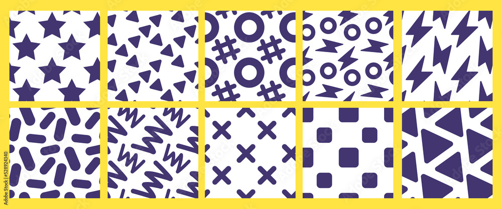 Wall mural vector set of simple illustration with black color circle, line, star and flash on white background.
