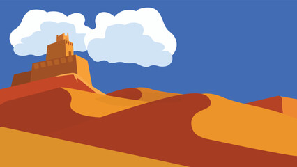 Dark orange sand dunes and sky fantasy simple design vector illustration hand drawn illustration