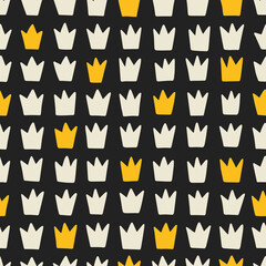 Seamless colorful crown pattern. Abstract background with hand drawn doodle shapes.