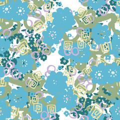 Abstract colorful messy doodle flower seamless pattern. Fantasy floral background. Ditsy floret texture.
