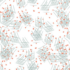Fantasy messy freehand doodle geometric shapes seamless pattern. Infinity ditsy scribble abstract card, layout. Creative background. Textile, fabric, wrapping paper.
