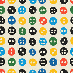 Seamless pattern of colored buttons. Hand drawn, colorful vector background.  