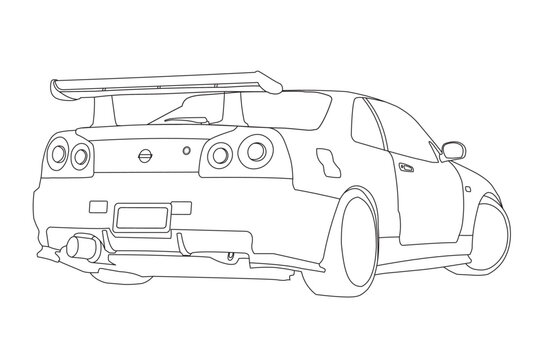 Nissan GTR R34 Sports Car Illustration Vector Line Art