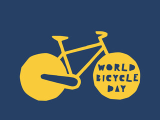 Postcard for World Bicycle Day. Silhouette of a bike with text inside. Vector trendy illustration.