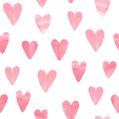 Pink hearts pattern. Valentines Day seamless print with watercolor hearts.